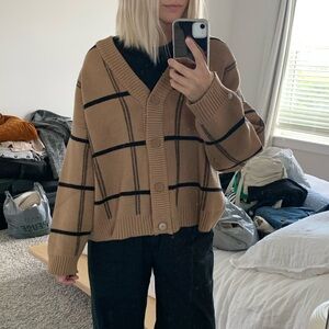Tan and Black Checkered Oak + Fort Cardigan